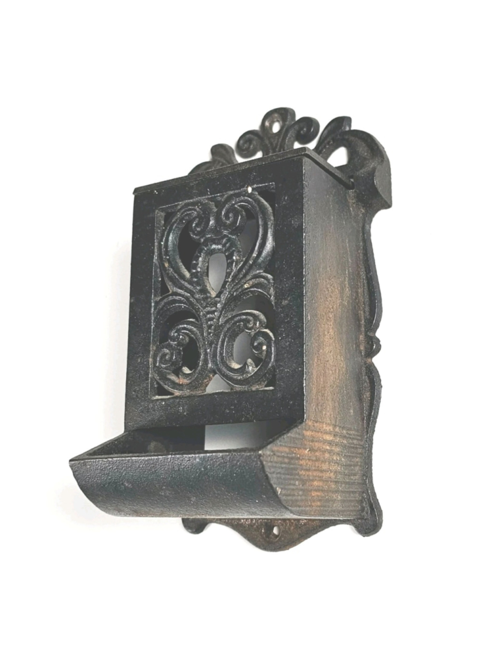 Wilton Cast Iron Wall Match Box Holder Dispenser Heavy Rust Patina 7" x 3.5"